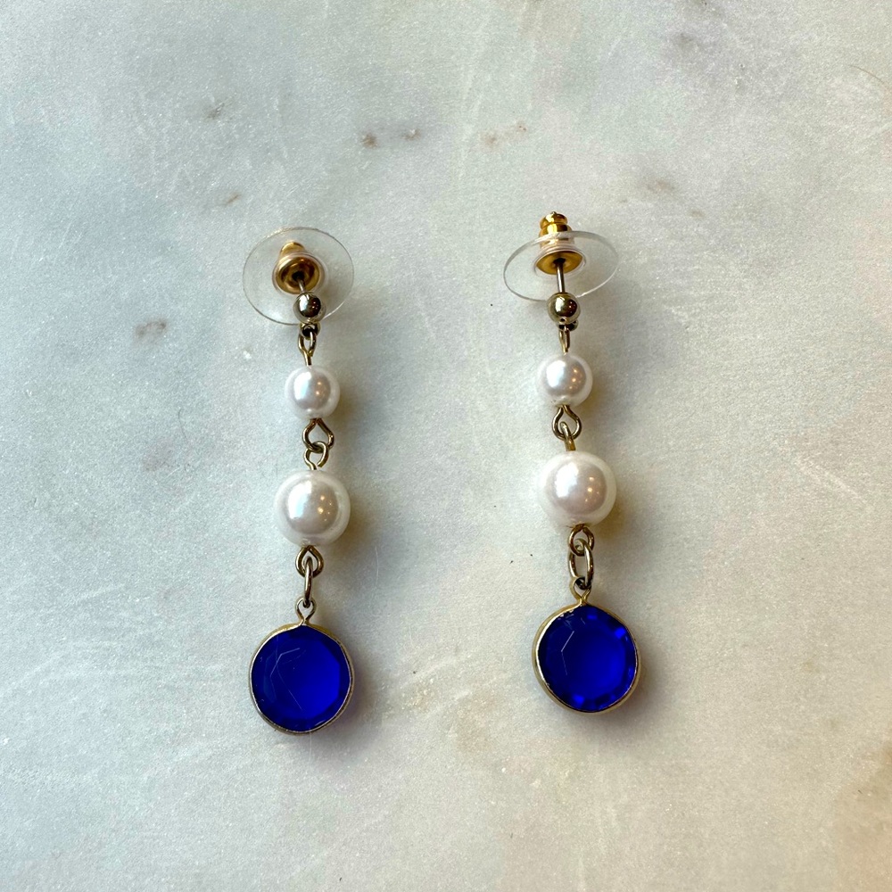 Vintage 1980s Pearl and Blue Earrings